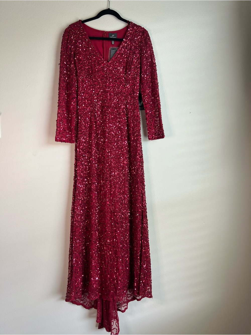 Adrianna Papell Long Sleeve V-neck beaded evening long gown